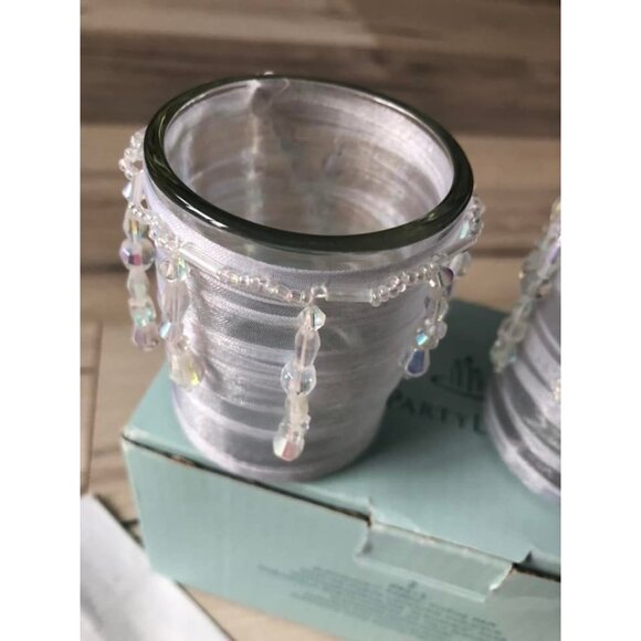 Party Lite Elegance White Ribbon Votive Holders - Picture 1 of 3